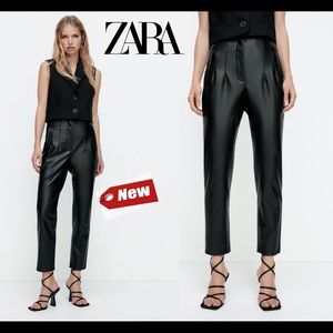 ZARA Black vegan faux leather high waisted pants size small NWT